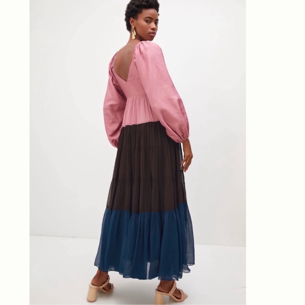Anthropologie Nirmooha Puffed Sleeve Colorblocked Maxi Dress - Picture 2 of 7